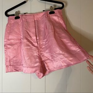 NWT J. Crew Drapey bright pink high waisted cuffed linen blend shorts   Size 8